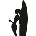 Девушка облокотившаяся на серфовую доску