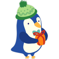 Пингвин в шапке с подарком