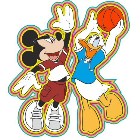 Миккимаус и Дональд играют в баскетбол