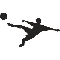 Футболист бьет по мячу у воздухе